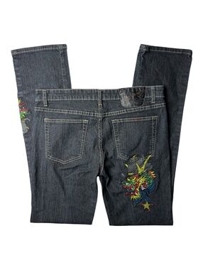 Ed Hardy Denim Jeans with Dragon Embroidery